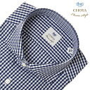 ワイシャツ メンズ スリムフィット CHOYA Classic Style 長袖 綿100% ネイビー チェック ワイドカラー 2507FS