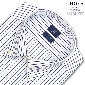 CHOYA SHIRT FACTORY スリムフィット 日清紡アポロコット 長袖 ワイシャツ メンズ 春夏秋冬 形態安定加工 ブルーストライプ ボタンダウンシャツ|綿：100% ブルー(cfd141-450) 2109de