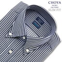 チョーヤ シャツ メンズ Yシャツ スリムフィット アポロコット 長袖 ワイシャツ メンズ 形態安定 ネイビー ホワイト ストライプ ボタンダウン 綿100% CHOYA SHIRT FACTORY(cfd833-456)