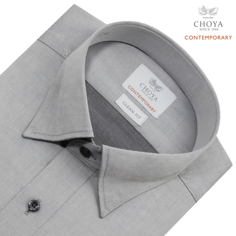 CHOYA CONTEMPORARY ワイシャツ メンズ 長袖 綿100％ 形態安定加工 グレー 無地 スナップダウン