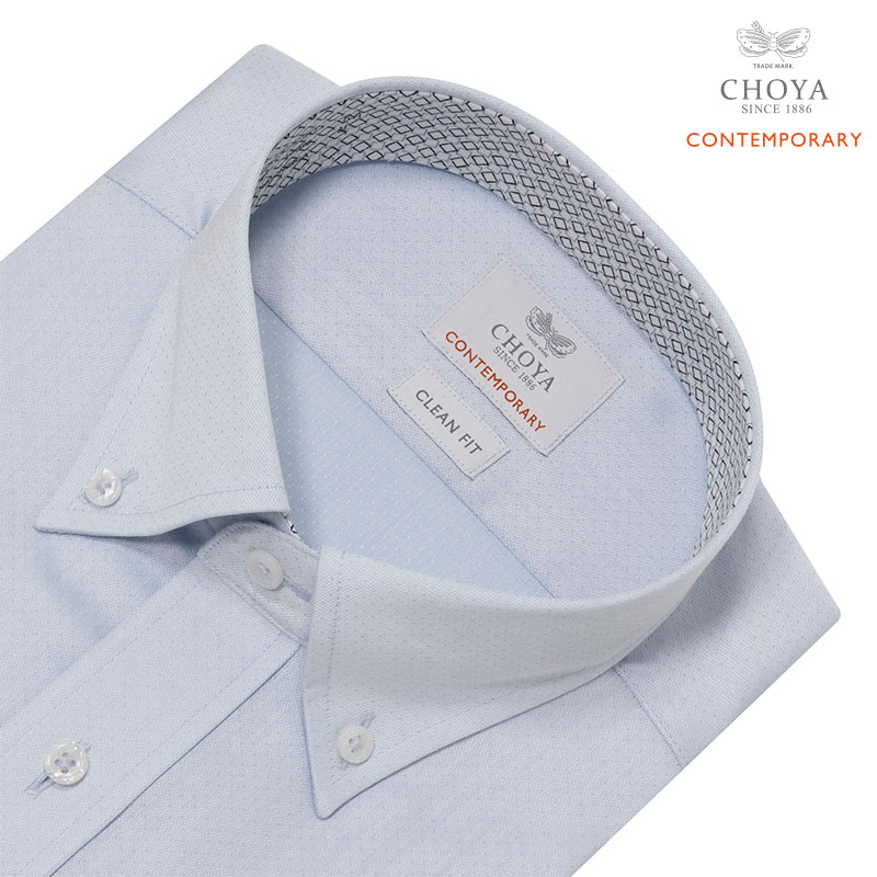 樂天商城 - 半袖シャツ ワイシャツ メンズ 綿100％ 形態安定加工 ブルー ドビー ボタンダウン CHOYA CONTEMPORARY CHOYA CONTEMPORARY