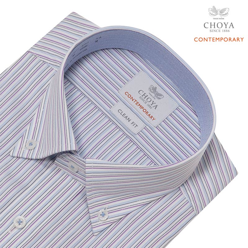 Button-Down - 半袖シャツ ワイシャツ メンズ 綿100％ 形態安定加工 マルチカラー ストライプ ボタンダウン CHOYA CONTEMPORARY CHOYA CONTEMPORARY