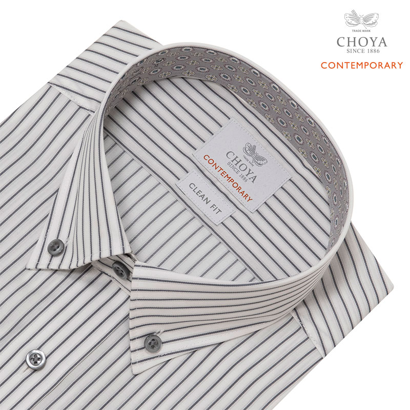 Rakuten - 半袖シャツ ワイシャツ メンズ 綿100％ 形態安定加工 ホワイト ブラックストライプ ボタンダウン CHOYA CONTEMPORARY CHOYA CONTEMPORARY 2606CL