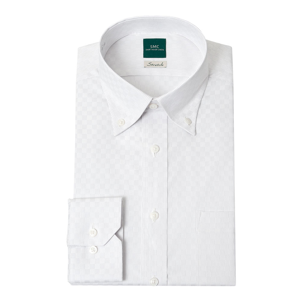ワイシャツ 長袖 メンズ 形態安定 ストレッチ グレー 市松模様 ボタンダウン SHIRT MAKER CHOYA