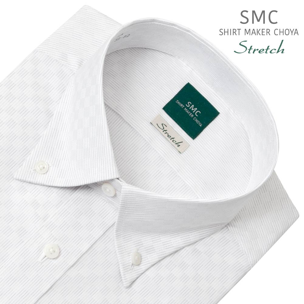 ワイシャツ 長袖 メンズ 形態安定 ストレッチ グレー 市松模様 ボタンダウン SHIRT MAKER CHOYA