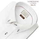 LORDSON by CHOYA Slim Fit 長袖 ワイシャツ メンズ ショートカラー ボタンダウン シャツ 形態安定加工 白ドビー ホワイト スリムフィット 綿100％(cod063-200)