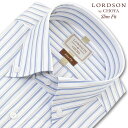 ワイシャツ メンズ 長袖 LORDSON ボタンダウンシャツ 形態安定 ブルー ストライプ スリムフィット 綿100% LORDSON(cod070-451) 2508ft 2509ft