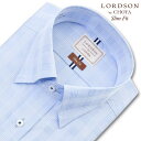 LORDSON スリムフィット ワイシャツ メンズ 長袖 綿100% スナップダウンシャツ 形態安定 ブルードビーチェック ブルー (cod082-250) (sa1)