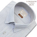 ワイシャツ メンズ 長袖 LORDSON ショートスナップダウンシャツ 形態安定 ブルーストライプ ブルー スリムフィット 綿100% LORDSON(cod083-455) (sa1) 2508ft 2509ft