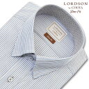 LORDSON Yシャツ 長袖 ワイシャツ メンズ ショートスナップダウンシャツ 形態安定 ブルーストライプ ブルー スリムフィット 綿100% LORDSON by CHOYA(cod083-455)