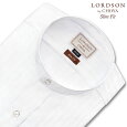 LORDSONbyCHOYASlimFit長袖ワイシャツメンズスタンドカラー形態安定加工白ドビーストライプホワイトスリムフィット綿１００％