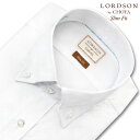 LORDSON Yシャツ 長袖 ワイシャツ メンズ ボタンダウン 形態安定 白ドビー ホワイト 市松模様 スリムフィット 綿100 LORDSON by CHOYA(cod093-200) 2403KS