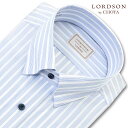 ワイシャツ メンズ 長袖 LORDSON 形態安定 ブルーストライプ スナップダウン シャツ 綿100% LORDSON(cod303-450) (sa1)