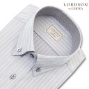 ワイシャツ メンズ 長袖 LORDSON 形態安定 グレードビー ストライプ柄 ボタンダウンシャツ 綿100% グレー LORDSON(cod802-280) (sa1)