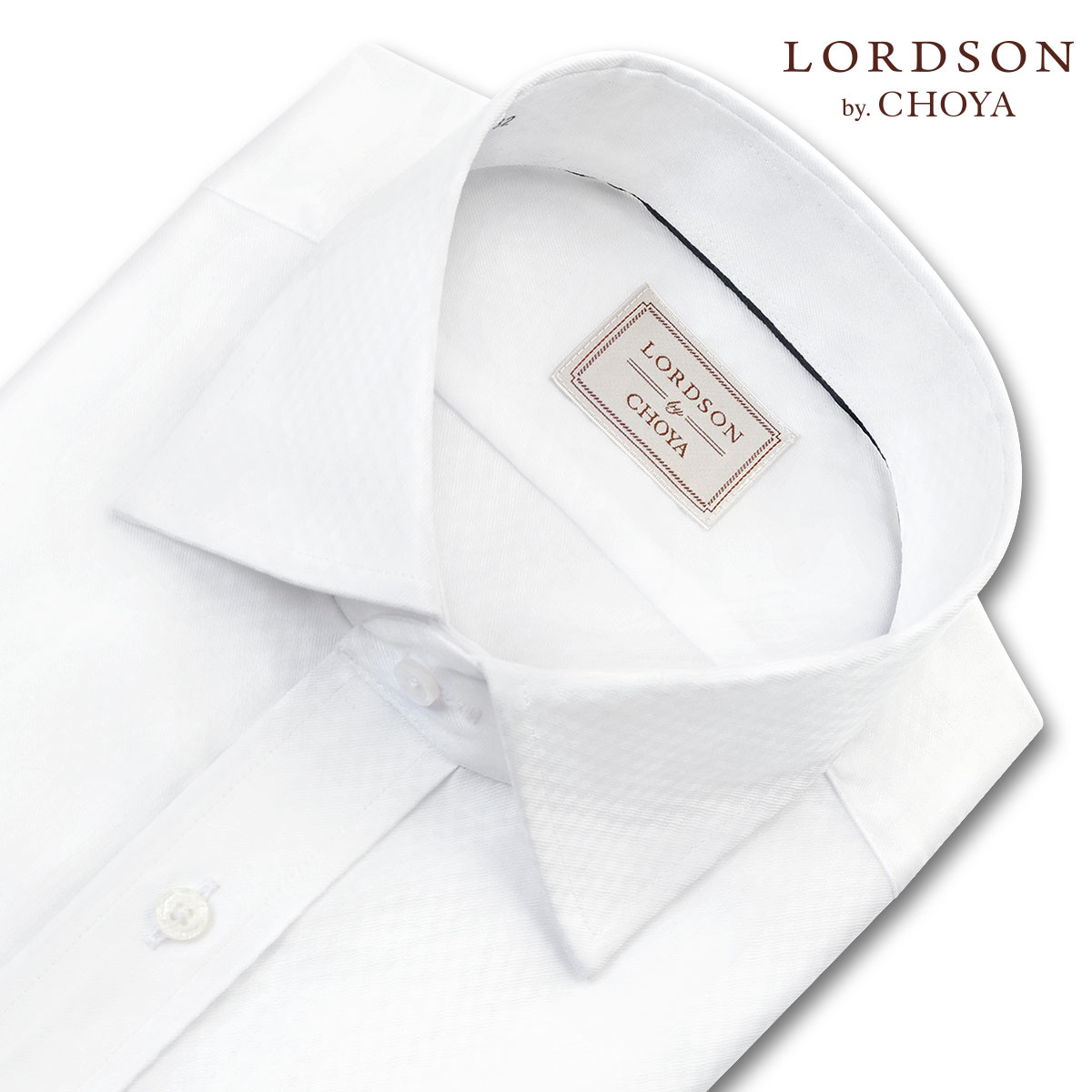 LORDSON Yシャツ 長袖 ワイシャツ メンズ 形態安定 ホワイトドビー チェック柄 ワイドカラーシャツ 綿100% ホワイト LORDSON by CHOYA(cod803-200) (sa1)