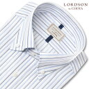 LORDSON by CHOYA 長袖 ワイシャツ メンズ 春夏秋冬 形態安定加工 ブルーストライプ ボタンダウン シャツ 綿：100 青(cod912-455)