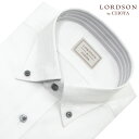 LORDSON by CHOYA ロードソン 長袖 ワイシャツ メンズ 形態安定加工 ホワイト 白 ドビー ストライプ ボタンダウン 綿100% 2509ft