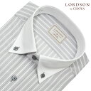 LORDSON by CHOYA ロードソン 長袖 ワイシャツ メンズ 形態安定加工 グレー ストライプ クレリック 綿100% 2509ft 2510ft