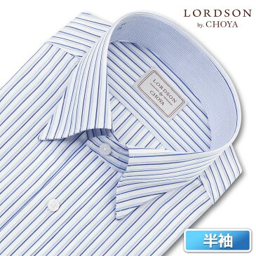 LORDSON Yシャツ 半袖 ワイシャツ メンズ 夏 形態安定 ブルーストライプ スナップダウンシャツ 綿100% 青 LORDSON by CHOYA(con602-350) 2206CL