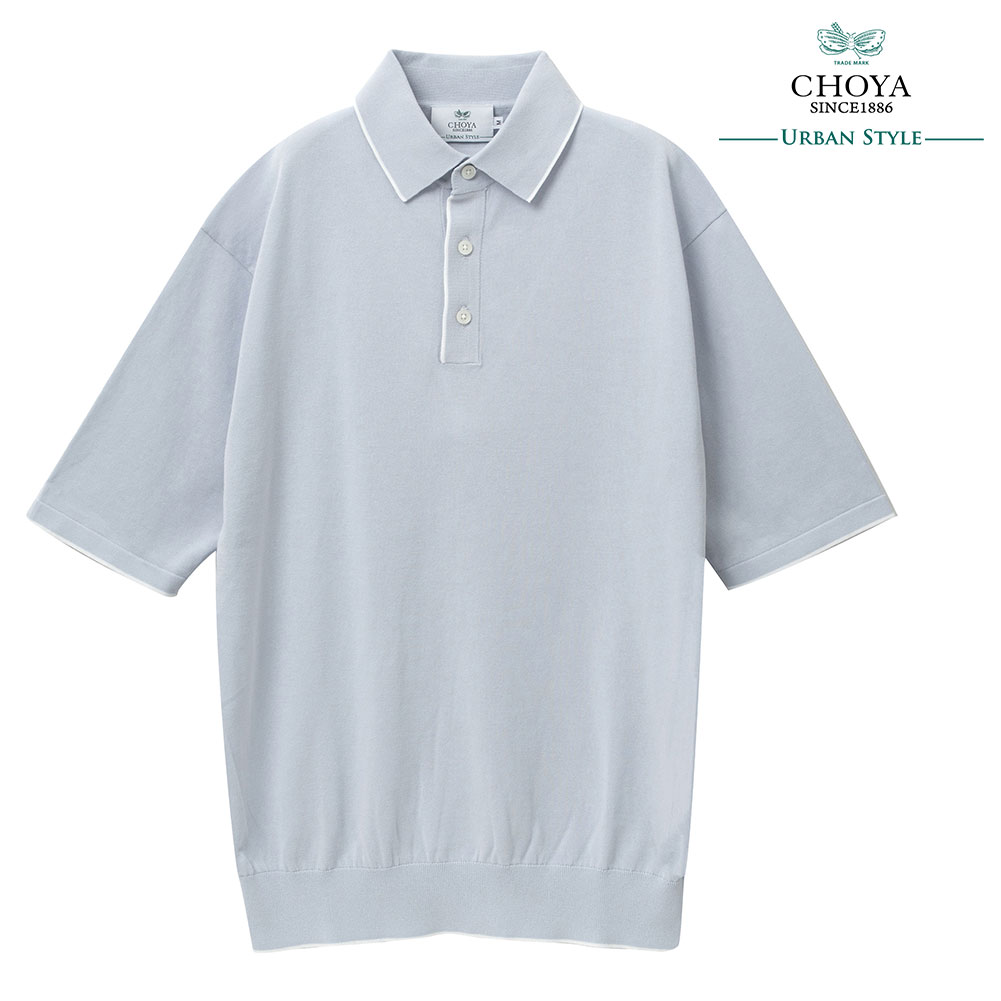 ポロシャツ ニットシャツ 天竺編み 半袖 CHOYA URBAN STYLE ブルー サックス 抗菌 防臭 綿100％ 2507ft