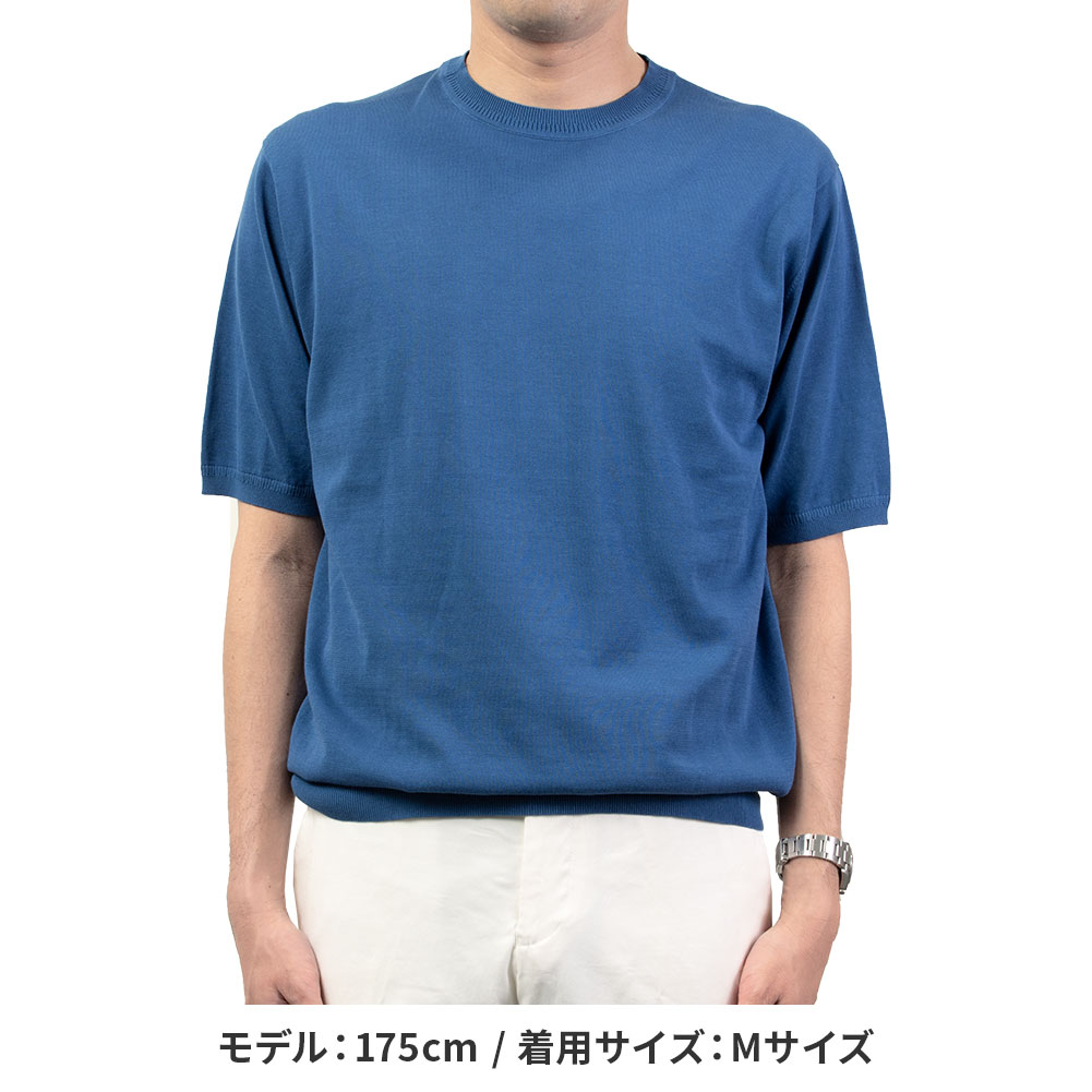 CHOYA URBAN STYLE サマーニット クルーネック 天竺編み 天竺ニット 半袖 夏 ブルー 青 ビジカジ オフィスカジュアル 抗菌 防臭 綿100％