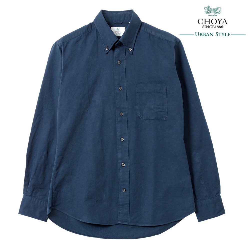 乐天商城 - カジュアルシャツ CHOYA URBAN STYLE 綿100％ コットン 長袖 ボタンダウン ネイビー 紺 無地