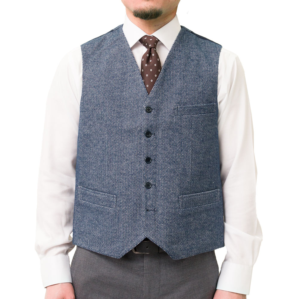 CHOYA URBAN STYLE ジレ ベスト コットン ツイード ブラウン ヘリンボーン 綿100％ 2410ft