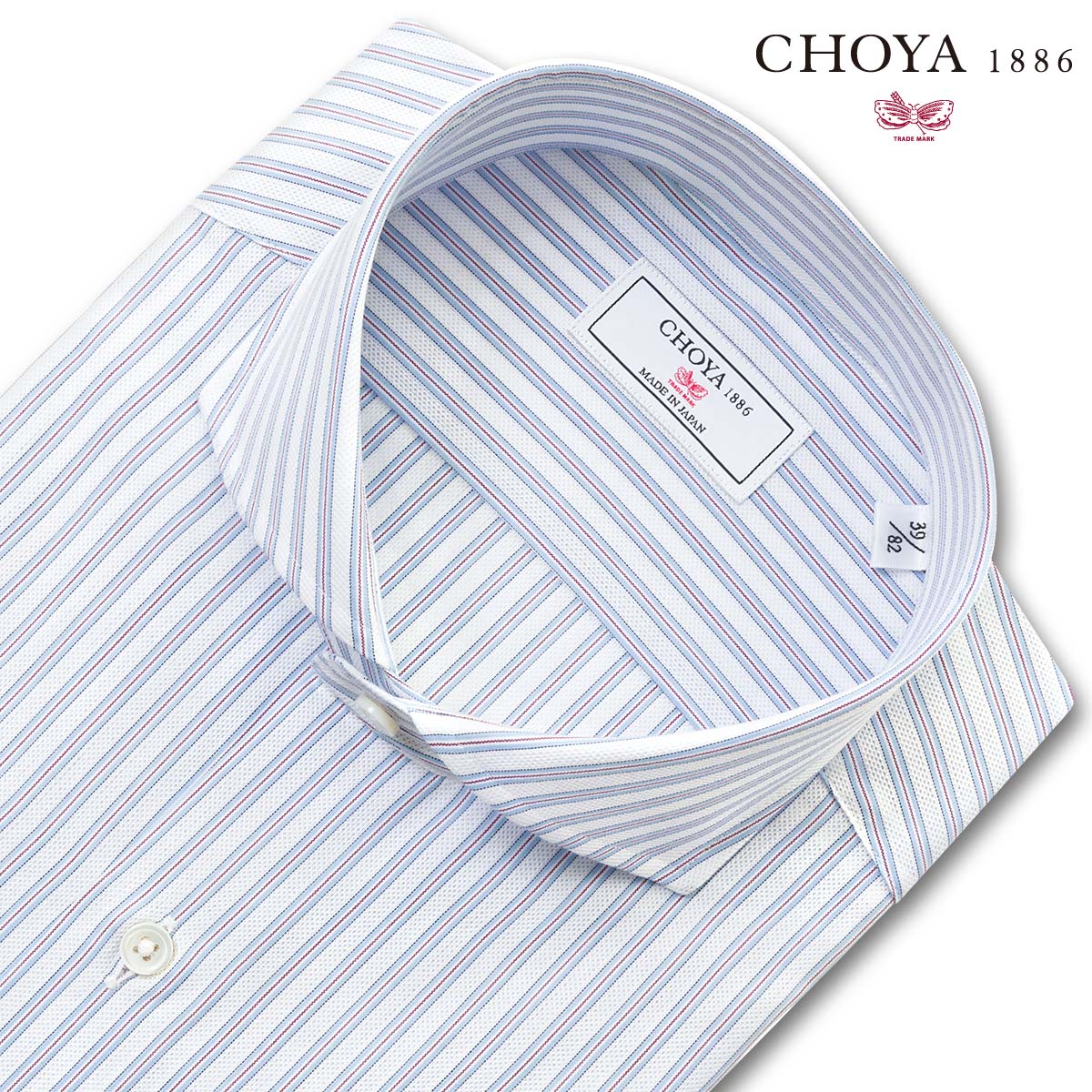 長袖 ワイシャツ メンズ カッターシャツ 綿100% 日本製Yシャツ CHOYA1886 ブルーストライプ カッタウェイ ドレスシャツ(cvd111-450) 2406SS