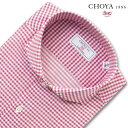 長袖 ワイシャツ メンズ カッターシャツ 綿100 日本製Yシャツ CHOYA1886 赤 レッド ギンガムチェック カッタウェイ ドレスシャツ(cvd111-615)