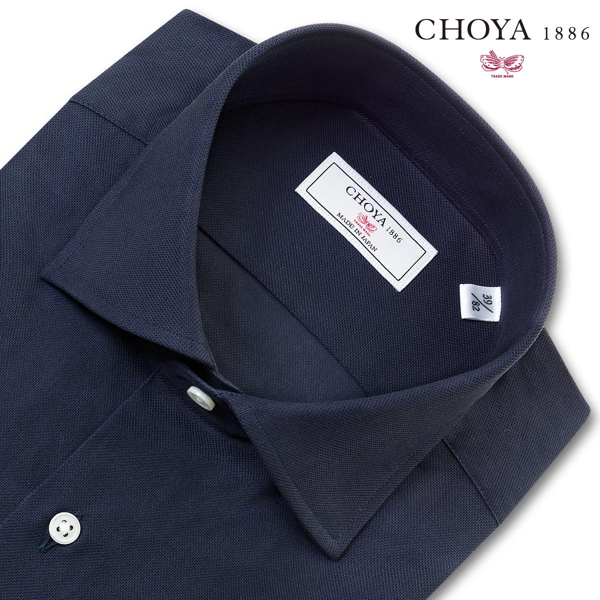 長袖 ワイシャツ メンズ カッターシャツ 綿100 日本製Yシャツ CHOYA1886 ネイビー 無地 絡み織生地 綿絽 ワイドカラー ドレスシャツ(cvd130-255)