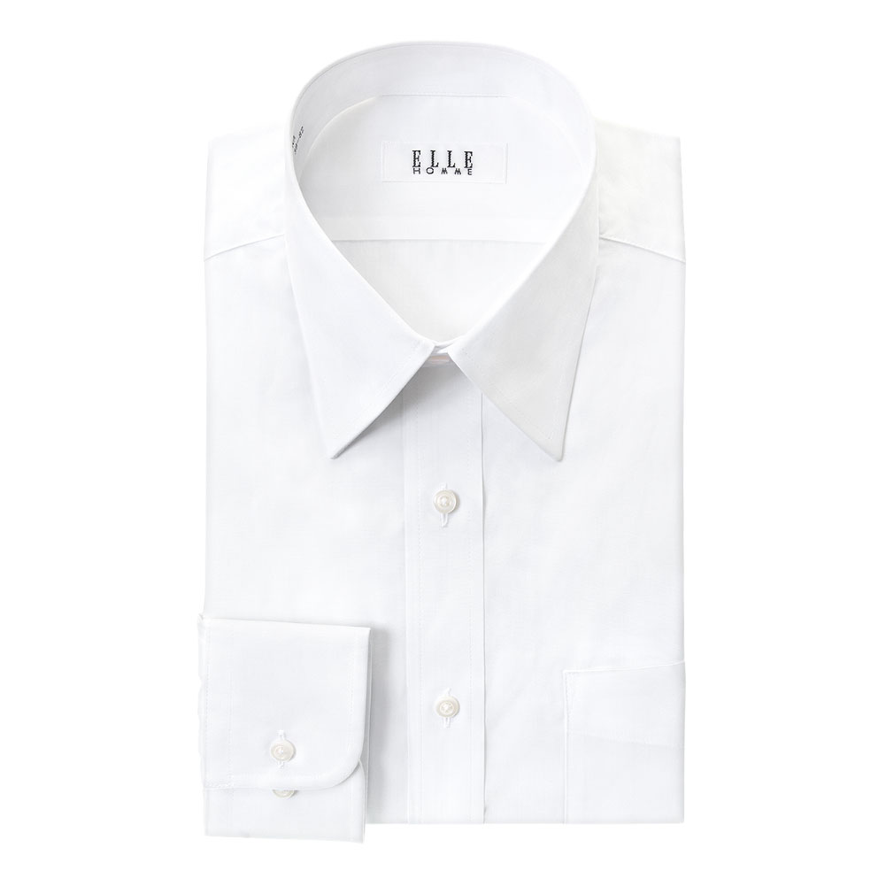 ELLE HOMME 長袖 ワイシャツ メンズ 春夏秋冬 形態安定 白ブロード レギュラーカラ...