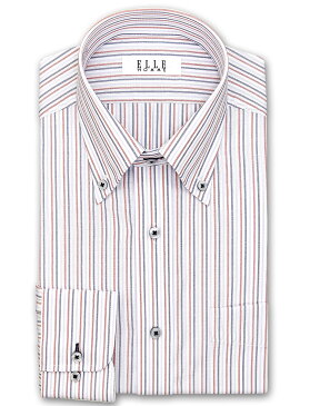 ELLE HOMME 長袖 ワイシャツ メンズ 春夏秋 形態安定 涼感素材 ゆったり マルチカラーストライプ ボタンダウン|綿:50% ポリエステル:50% マルチカラー(zed421-415) 2203SS