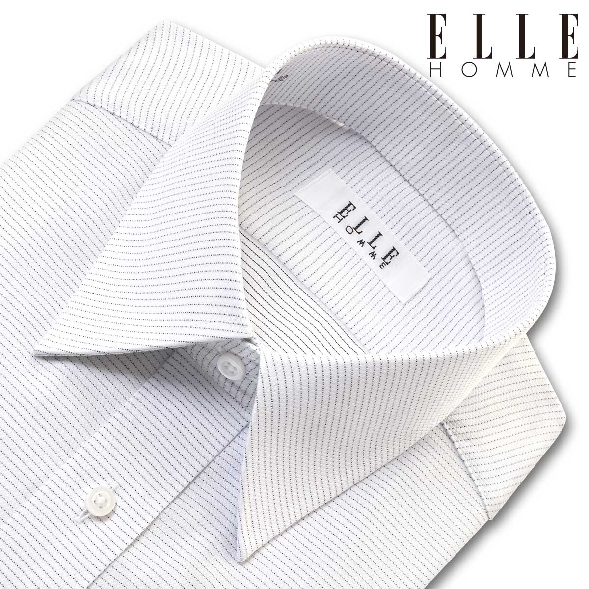 ELLE HOMME 長袖 ワイシャツ メンズ 形態安定 ゆったり ライトグレー ボーダー レギュラーカラー 綿：50 ポリエステル：50 灰色(zed730-281)