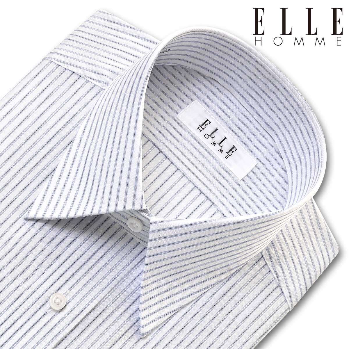 ELLE HOMME 長袖 ワイシャツ メンズ 形態安定 ゆったり グレーオルタネイトストライプ レギュラーカラー 綿：50 ポリエステル：50 白 ホワイト グレー(zed730-480)