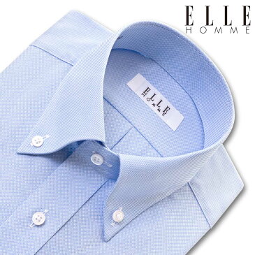ELLE HOMME 長袖 ワイシャツ メンズ 形態安定 ゆったり ボタンダウンカラー ロイヤルオックスフォード 綿:50% ポリエステル:50% 灰色 シャンブレーサックスブルー(sa1) 2202ft
