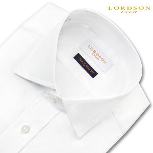 LORDSON Crest 長袖 ワイシャツ メンズ 綿100% 形態安定 白 ホワイト スリム 綿ツイル ワイドカラー 高級 上質 (zod005-100) 就活 冠婚葬祭