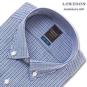 LORDSON 長袖 ワイシャツ メンズ 春夏秋冬 形態安定加工 ショートボタンダウン ミニブロックストライプ＆オーバーチェック ブルー ネイビー ホワイト |綿：100%