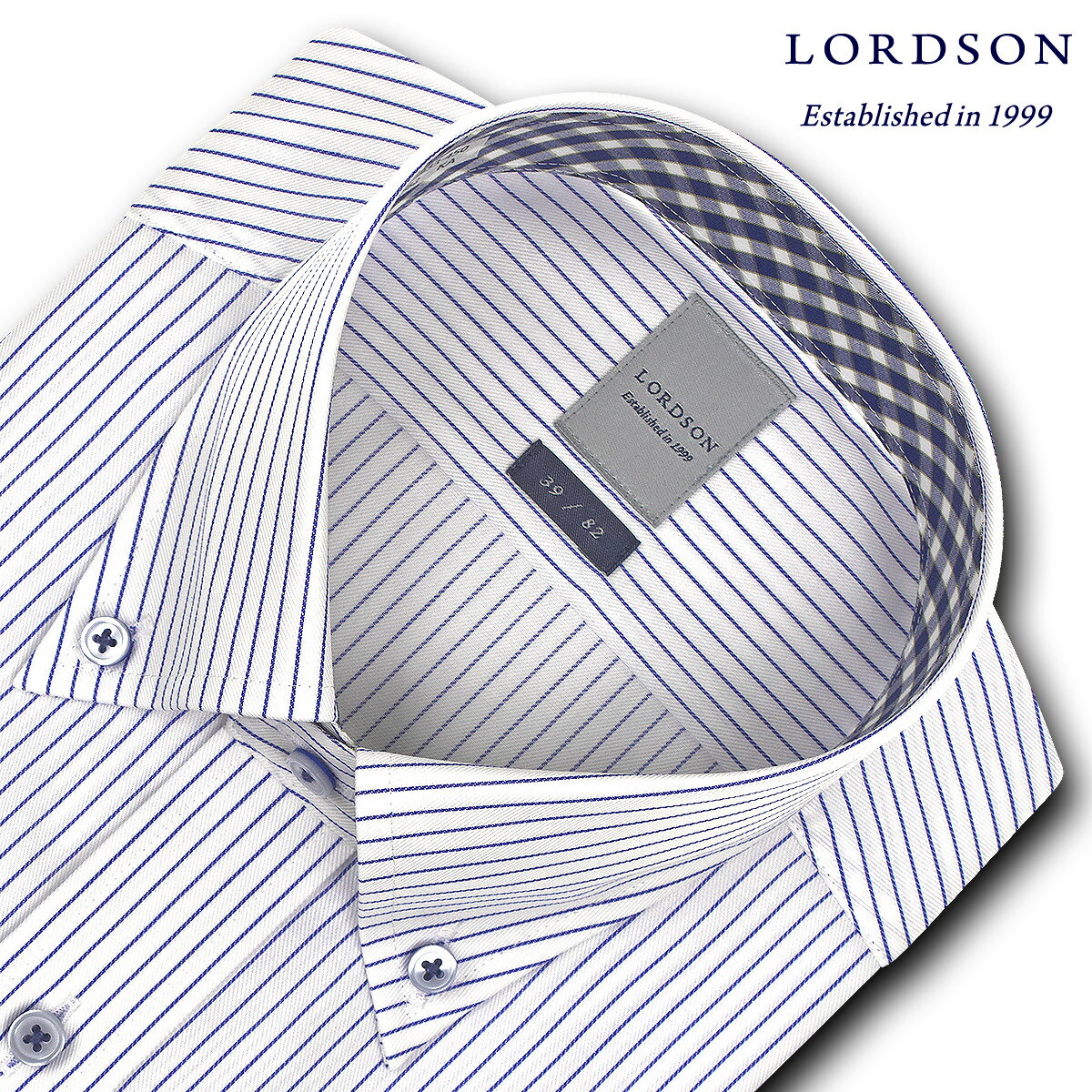 LORDSON 長袖 ワイシャツ メンズ 春夏秋冬 形態安定加工 ブルーピンストライプ ボタンダウンシャツ|綿：100% ブルー(zod933-450)