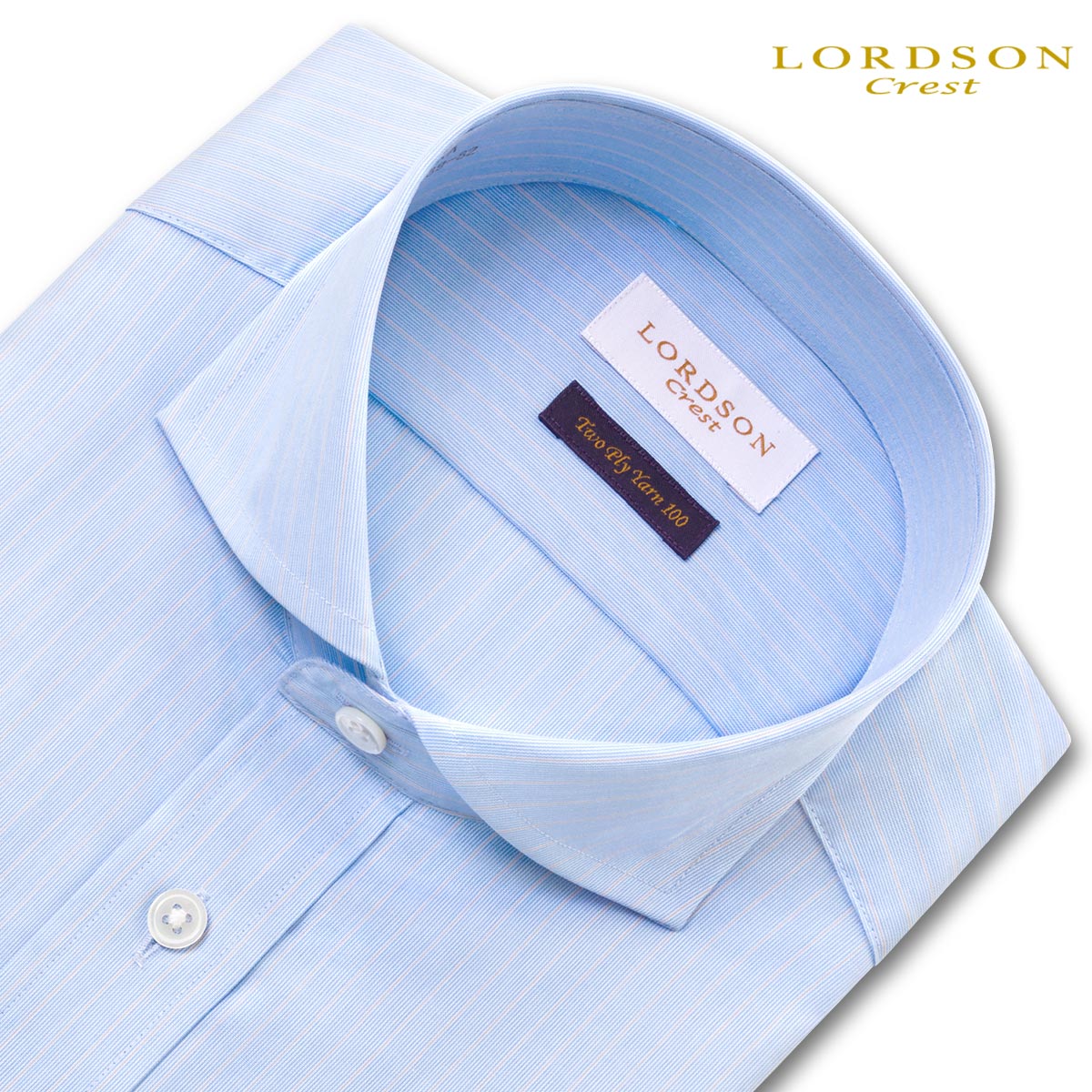 LORDSON Crest 長袖 ワイシャツ メンズ 形態安定 スリムフィット カッタウェイワイドカラー スカイブルー イエロー オルタネイトストライプ 綿100 (zod952-350)(sa1)