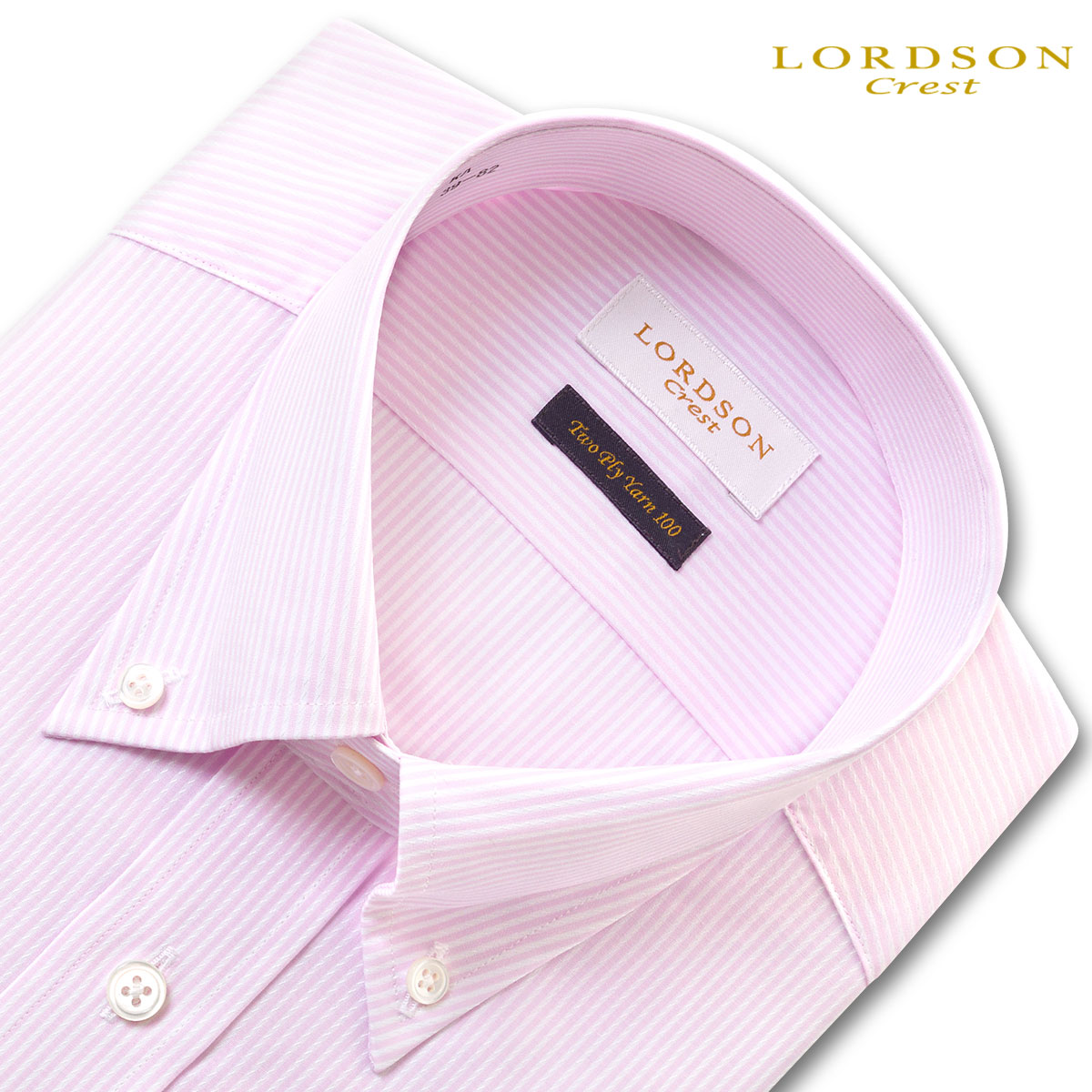 LORDSON Crest 長袖 ワイシャツ メンズ 形態安定 スリムフィット ボタンダウンカラー ブロックストライプ 薄ピンク バイアスドビー 綿100 (zod956-410)