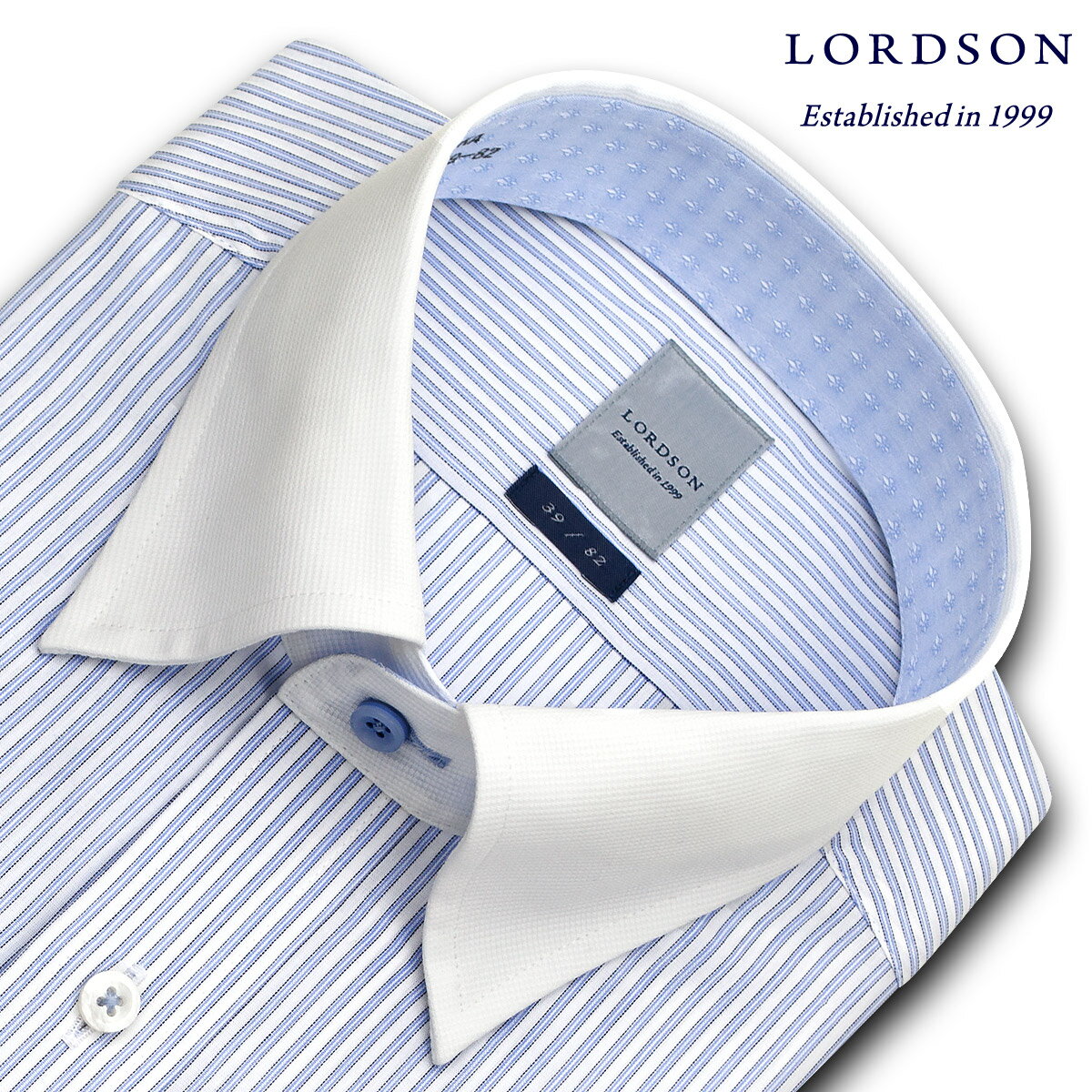 LORDSON 長袖 ワイシャツ メンズ 形態安定 吸水速乾 ブルーストライプ スナップダウン クレリック 綿100% ブルー(zod383-451)