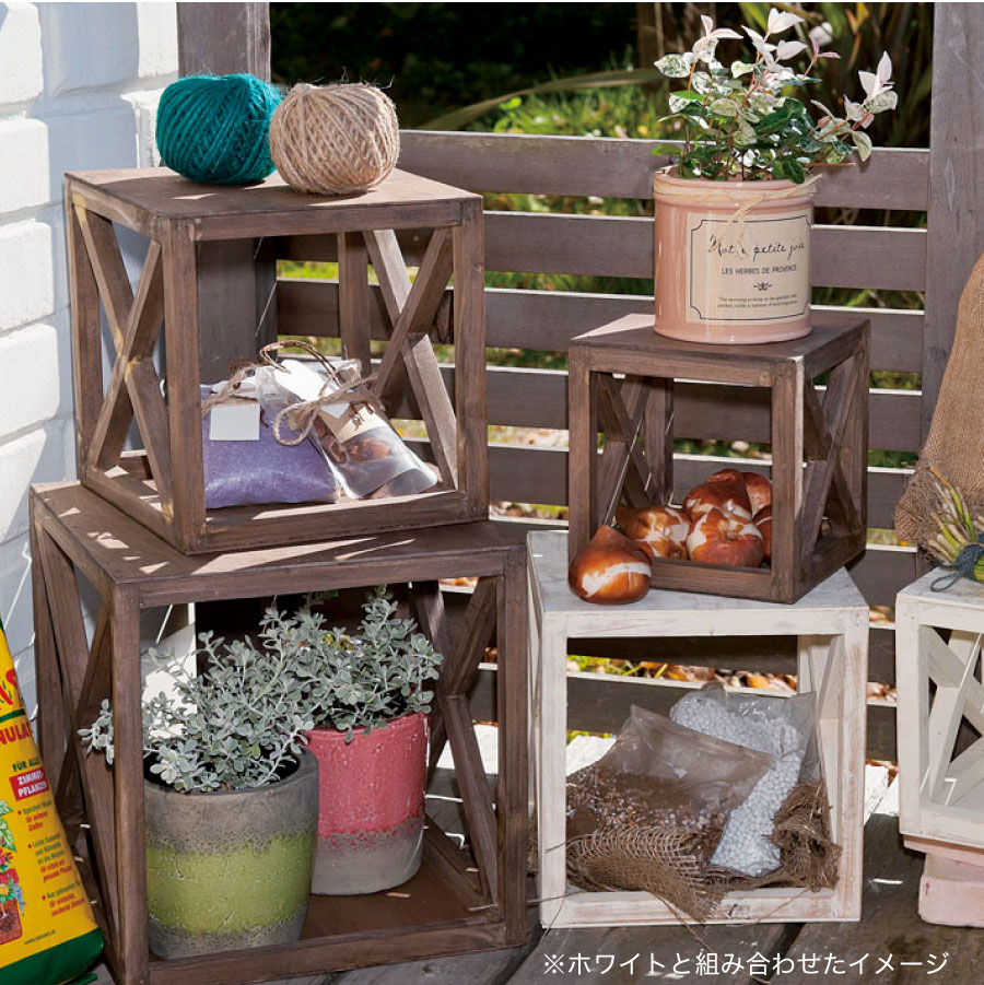 木製ディスプレイスタンドボックス 3サイズ4個セット ブラウン ディスプレイ収納 店舗什器 店舗備品 店舗ディスプレイ ナチュラル S2個 M1個 L1個の4個セット