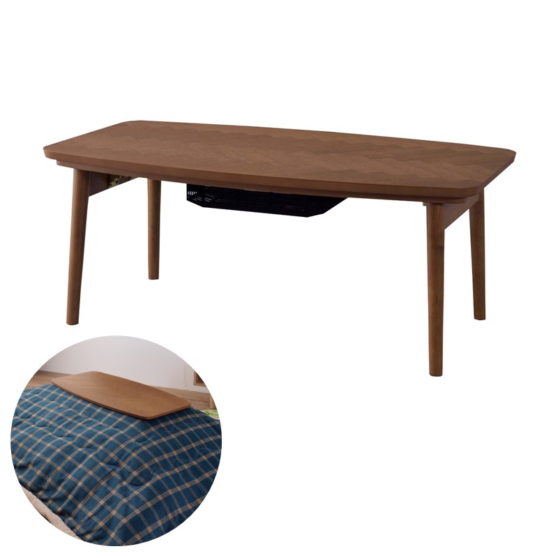 天然木の長方形コタツ おしゃれなヘリボーン柄天板 パーソナルサイズのコタツ