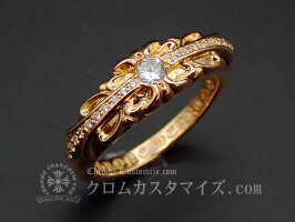 クロムハーツ/CHROMEHEARTSベイビークラシックフローラルクロスリング22Kパヴェダイヤ日本サイズ11号【アフターダイヤ】/指輪22金天然ダイヤモンド/新品仕上げ済み/中古品