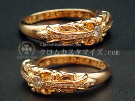 クロムハーツ/CHROMEHEARTSベイビークラシックフローラルクロスリング22Kパヴェダイヤ日本サイズ11号【アフターダイヤ】/指輪22金天然ダイヤモンド/新品仕上げ済み/中古品