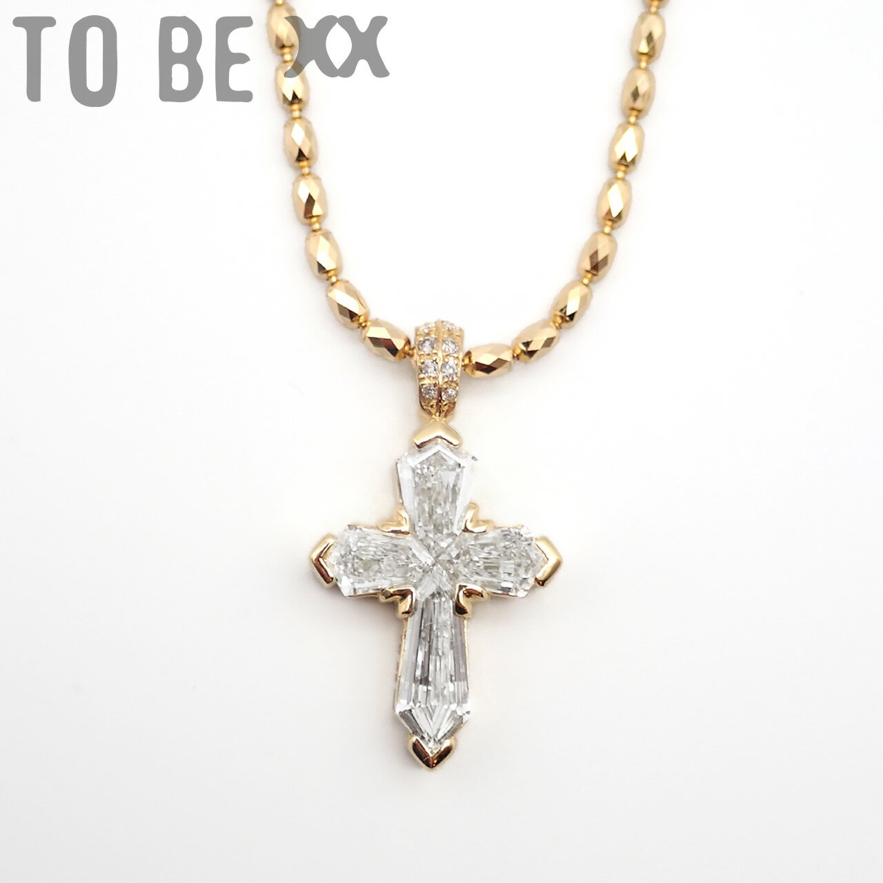 〖一点品〗K18_天然ダイヤ クロス 1.5ct ペンダント ネックレス_ファンシーシェイプ|ダイヤモンド鑑別書・保証書付き