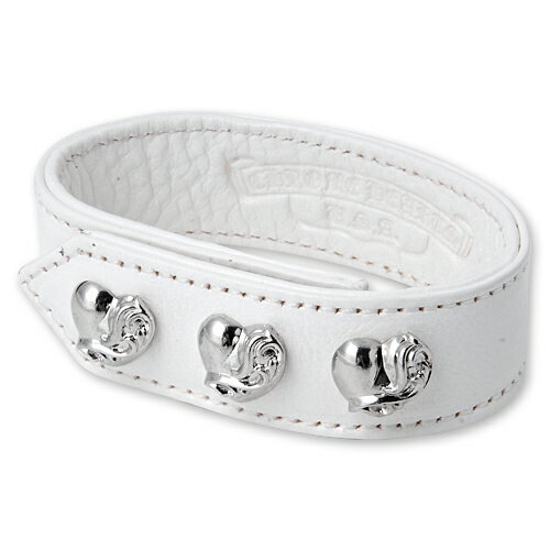 【CHROME HEARTS　クロムハーツ　Bracelet　ブレスレット】3ボタン2スナップレザーブレスレットw/ハートボタン/ホワイト【送料無料】のサムネイル