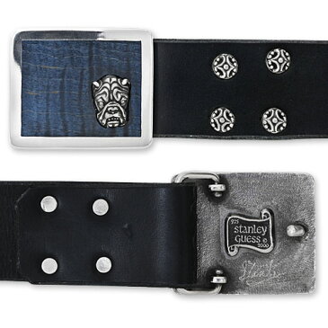 【STANLEY GUESS　スタンリーゲス　Belt Buckle　ベルト　バックル】1ピースレザーベルトw/スクエアウッドバックルw/ブルドッグインレイド/フィリグリースタッズ【送料無料】