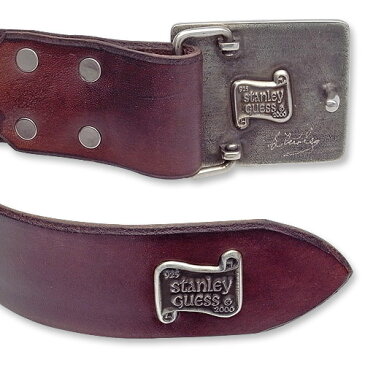 【STANLEY GUESS　スタンリーゲス　Belt Buckle　ベルト　バックル】1ピースブラウンレザーベルトw/スクエアウッドバックルw/アーマースタッズ【送料無料】