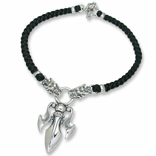 【TRAVIS WALKER DOUBLE CROSS トラヴィスワーカー ダブルクロス ネックレス】トライデントw/2ガーゴイルズw/ブレイデッドレザーネックレス【送料無料】